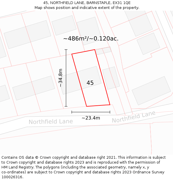 45, NORTHFIELD LANE, BARNSTAPLE, EX31 1QE: Plot and title map
