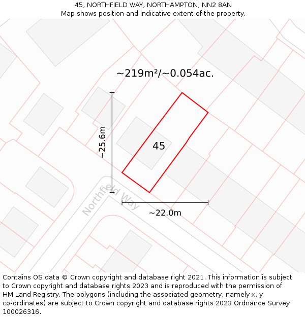 45, NORTHFIELD WAY, NORTHAMPTON, NN2 8AN: Plot and title map