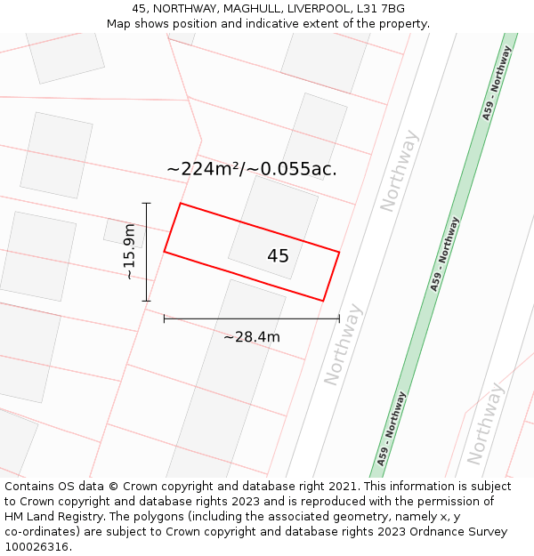 45, NORTHWAY, MAGHULL, LIVERPOOL, L31 7BG: Plot and title map