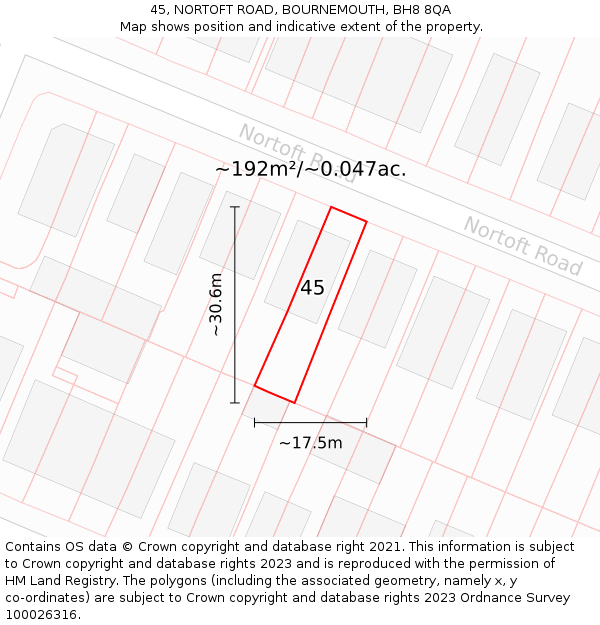 45, NORTOFT ROAD, BOURNEMOUTH, BH8 8QA: Plot and title map