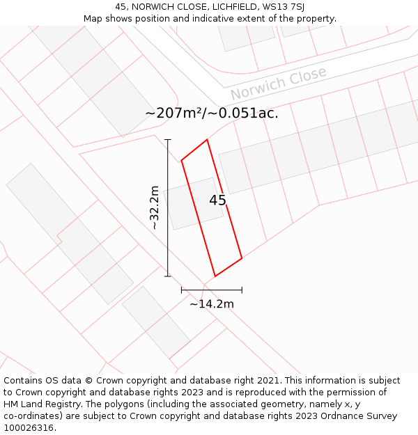 45, NORWICH CLOSE, LICHFIELD, WS13 7SJ: Plot and title map