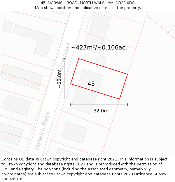 45, NORWICH ROAD, NORTH WALSHAM, NR28 0DS: Plot and title map