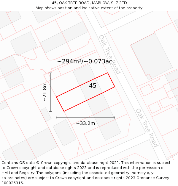 45, OAK TREE ROAD, MARLOW, SL7 3ED: Plot and title map