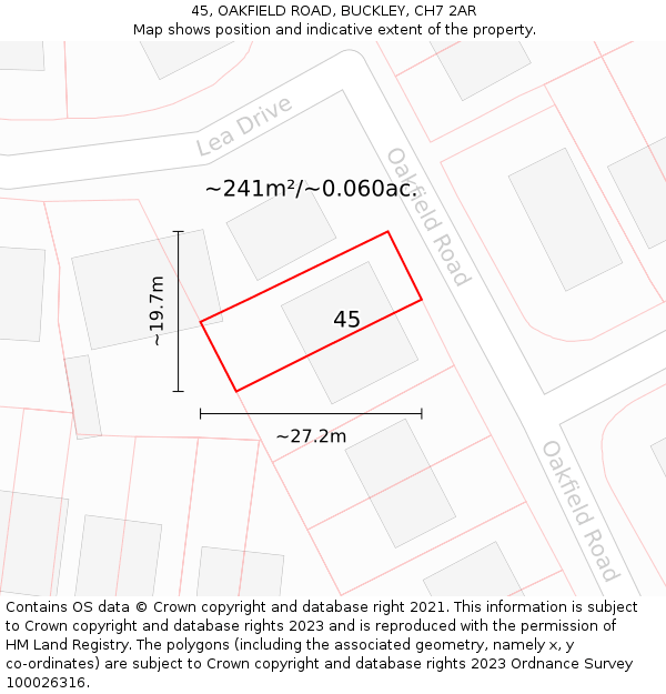 45, OAKFIELD ROAD, BUCKLEY, CH7 2AR: Plot and title map