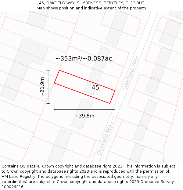 45, OAKFIELD WAY, SHARPNESS, BERKELEY, GL13 9UT: Plot and title map