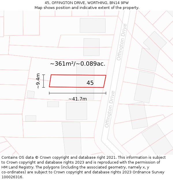 45, OFFINGTON DRIVE, WORTHING, BN14 9PW: Plot and title map