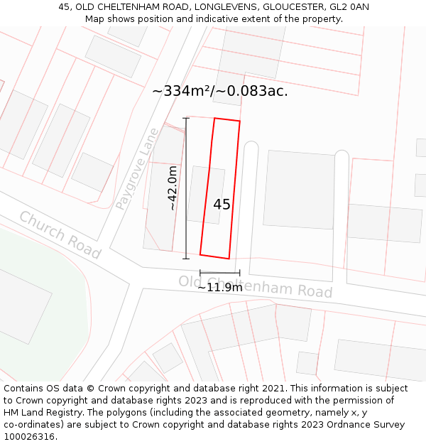45, OLD CHELTENHAM ROAD, LONGLEVENS, GLOUCESTER, GL2 0AN: Plot and title map