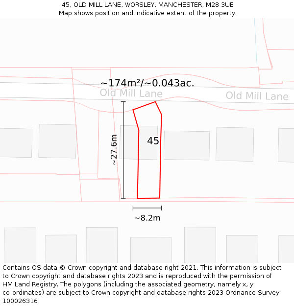 45, OLD MILL LANE, WORSLEY, MANCHESTER, M28 3UE: Plot and title map