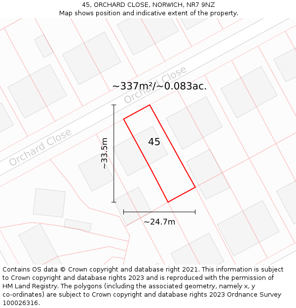 45, ORCHARD CLOSE, NORWICH, NR7 9NZ: Plot and title map