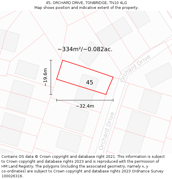 45, ORCHARD DRIVE, TONBRIDGE, TN10 4LG: Plot and title map
