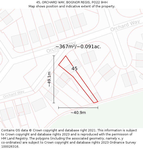 45, ORCHARD WAY, BOGNOR REGIS, PO22 9HH: Plot and title map