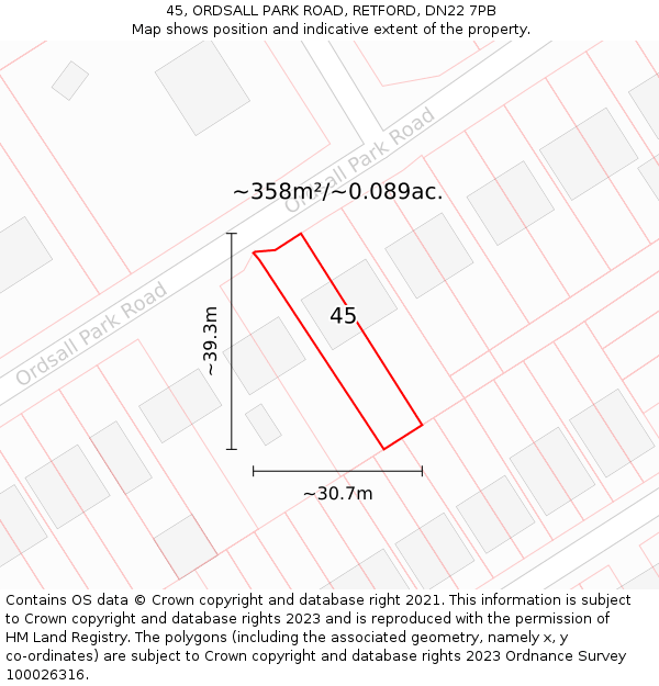 45, ORDSALL PARK ROAD, RETFORD, DN22 7PB: Plot and title map