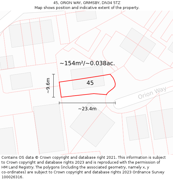 45, ORION WAY, GRIMSBY, DN34 5TZ: Plot and title map