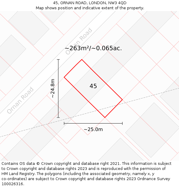 45, ORNAN ROAD, LONDON, NW3 4QD: Plot and title map