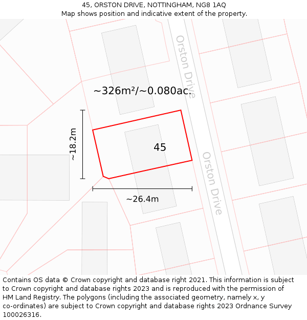 45, ORSTON DRIVE, NOTTINGHAM, NG8 1AQ: Plot and title map