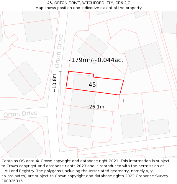 45, ORTON DRIVE, WITCHFORD, ELY, CB6 2JG: Plot and title map