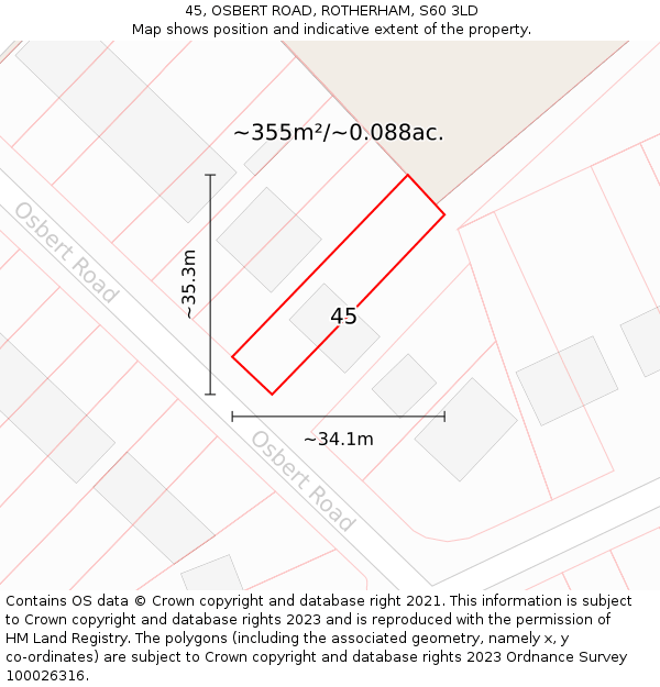 45, OSBERT ROAD, ROTHERHAM, S60 3LD: Plot and title map