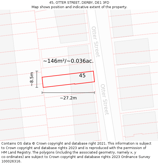 45, OTTER STREET, DERBY, DE1 3FD: Plot and title map