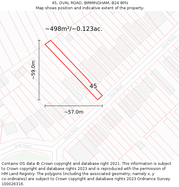 45, OVAL ROAD, BIRMINGHAM, B24 8PN: Plot and title map
