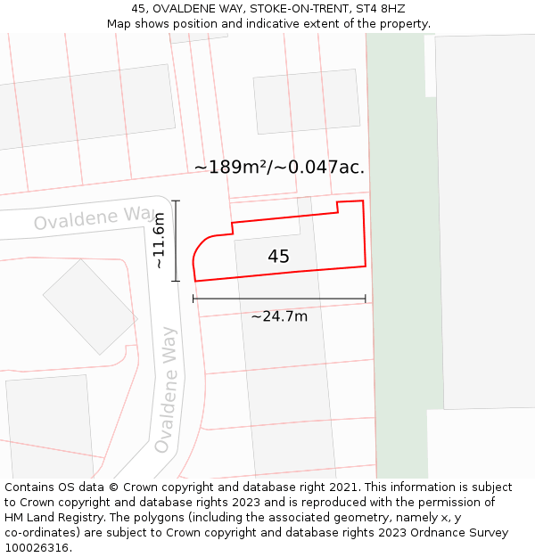 45, OVALDENE WAY, STOKE-ON-TRENT, ST4 8HZ: Plot and title map