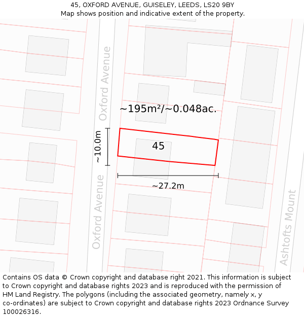 45, OXFORD AVENUE, GUISELEY, LEEDS, LS20 9BY: Plot and title map