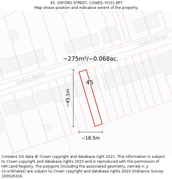 45, OXFORD STREET, COWES, PO31 8PT: Plot and title map