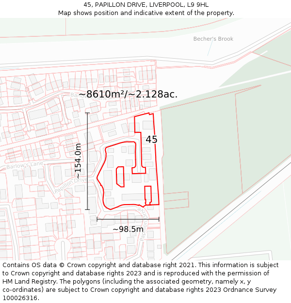45, PAPILLON DRIVE, LIVERPOOL, L9 9HL: Plot and title map