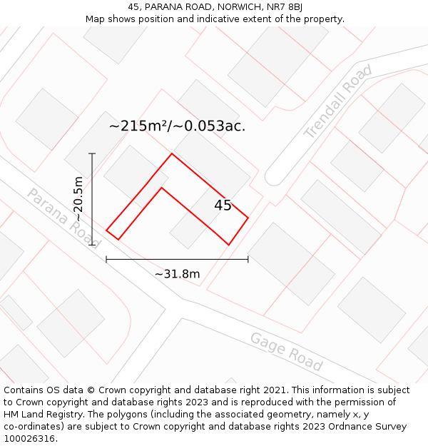 45, PARANA ROAD, NORWICH, NR7 8BJ: Plot and title map
