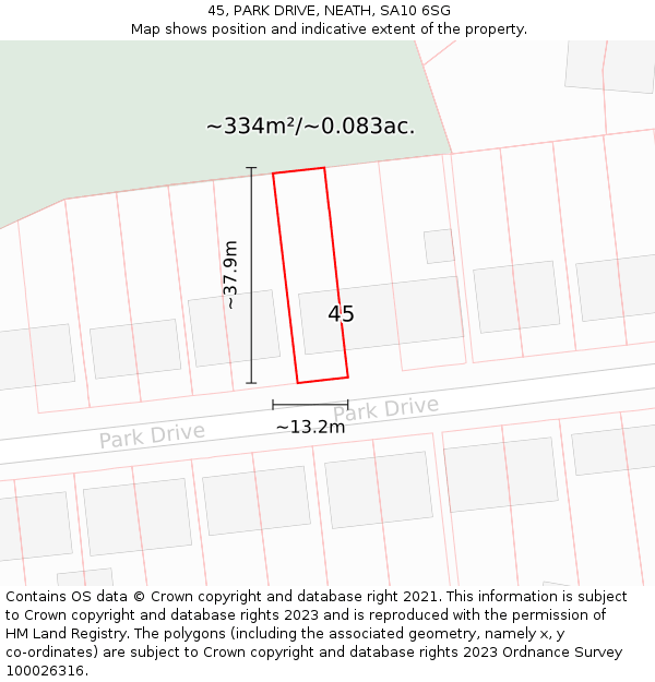 45, PARK DRIVE, NEATH, SA10 6SG: Plot and title map