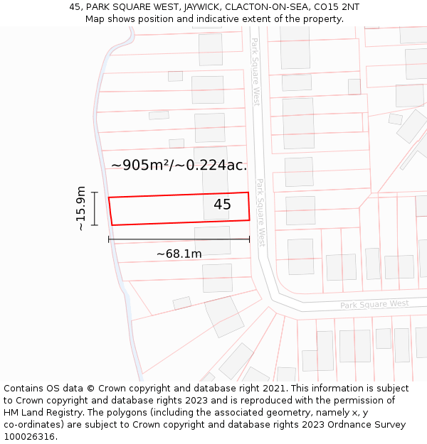 45, PARK SQUARE WEST, JAYWICK, CLACTON-ON-SEA, CO15 2NT: Plot and title map