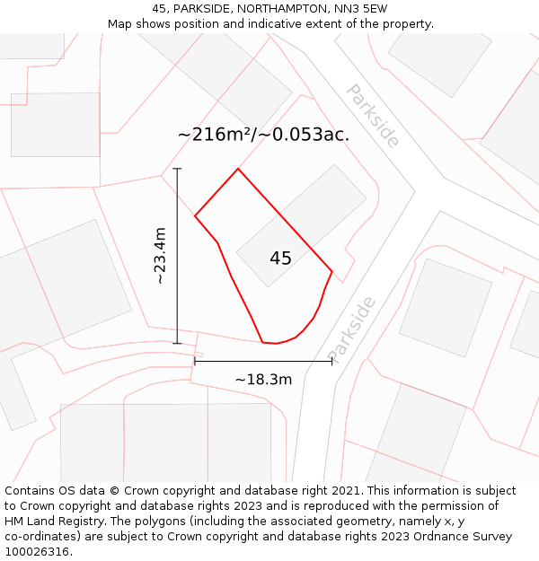 45, PARKSIDE, NORTHAMPTON, NN3 5EW: Plot and title map