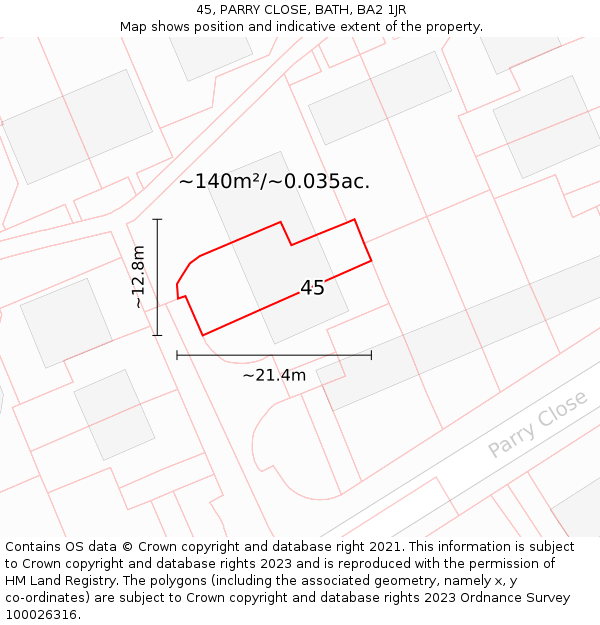 45, PARRY CLOSE, BATH, BA2 1JR: Plot and title map