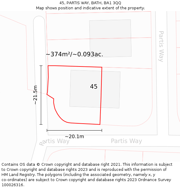 45, PARTIS WAY, BATH, BA1 3QQ: Plot and title map