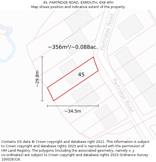 45, PARTRIDGE ROAD, EXMOUTH, EX8 4PH: Plot and title map