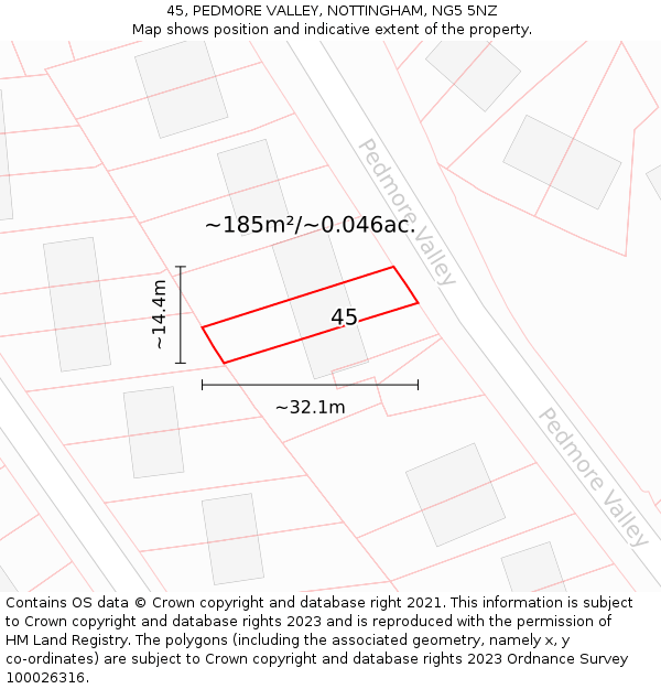 45, PEDMORE VALLEY, NOTTINGHAM, NG5 5NZ: Plot and title map