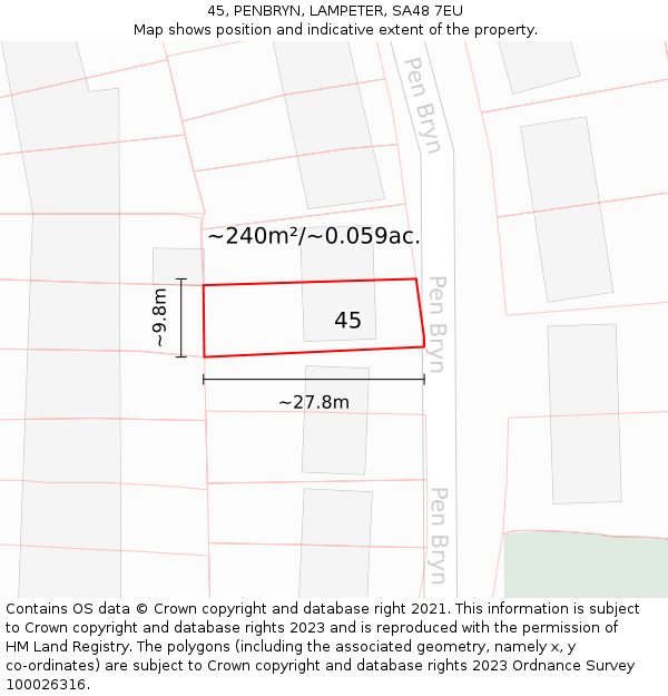 45, PENBRYN, LAMPETER, SA48 7EU: Plot and title map