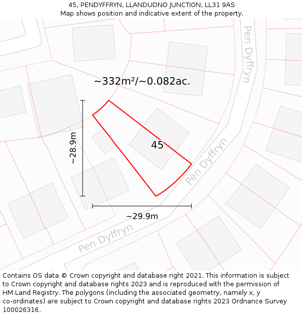 45, PENDYFFRYN, LLANDUDNO JUNCTION, LL31 9AS: Plot and title map