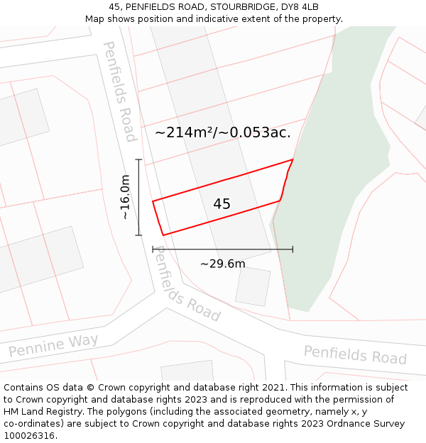 45, PENFIELDS ROAD, STOURBRIDGE, DY8 4LB: Plot and title map
