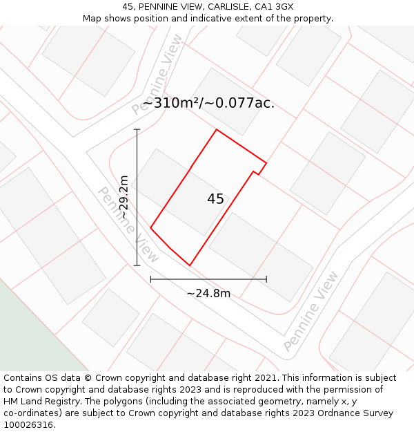45, PENNINE VIEW, CARLISLE, CA1 3GX: Plot and title map