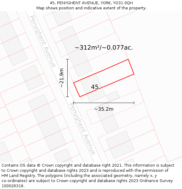 45, PENYGHENT AVENUE, YORK, YO31 0QH: Plot and title map