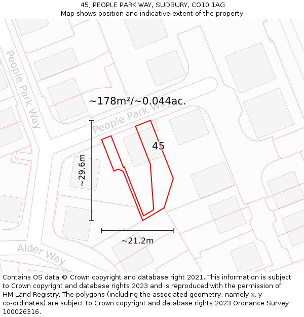 45, PEOPLE PARK WAY, SUDBURY, CO10 1AG: Plot and title map