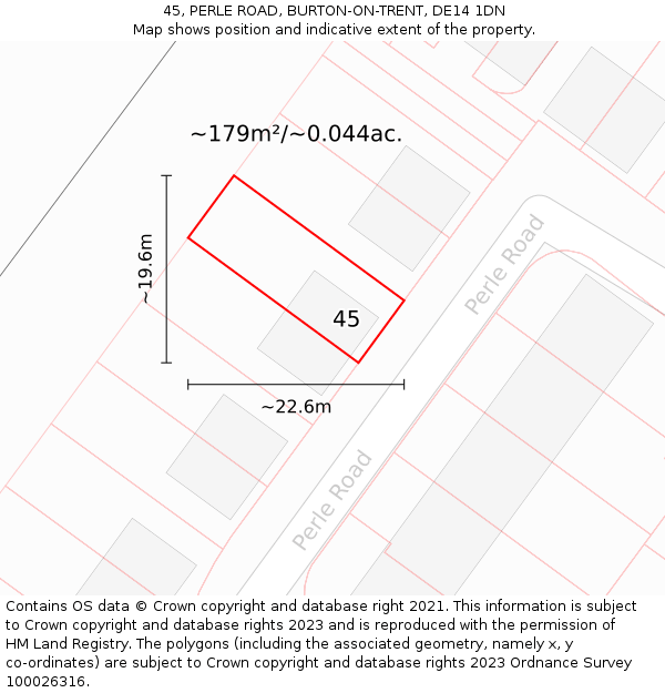 45, PERLE ROAD, BURTON-ON-TRENT, DE14 1DN: Plot and title map