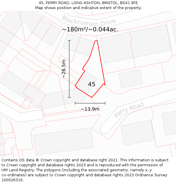 45, PERRY ROAD, LONG ASHTON, BRISTOL, BS41 9FE: Plot and title map