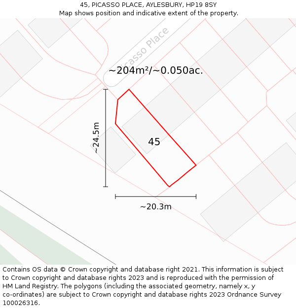 45, PICASSO PLACE, AYLESBURY, HP19 8SY: Plot and title map