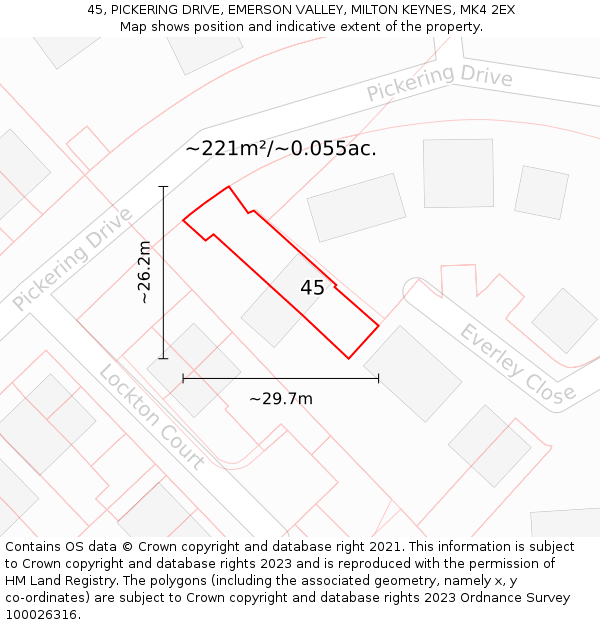 45, PICKERING DRIVE, EMERSON VALLEY, MILTON KEYNES, MK4 2EX: Plot and title map