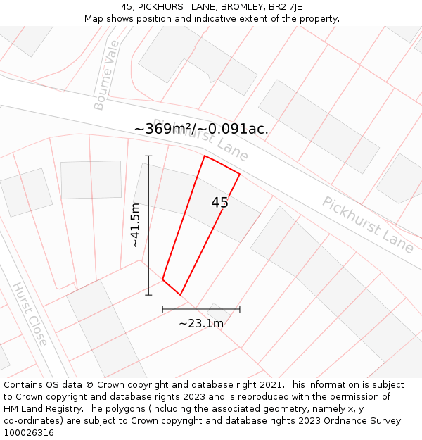 45, PICKHURST LANE, BROMLEY, BR2 7JE: Plot and title map