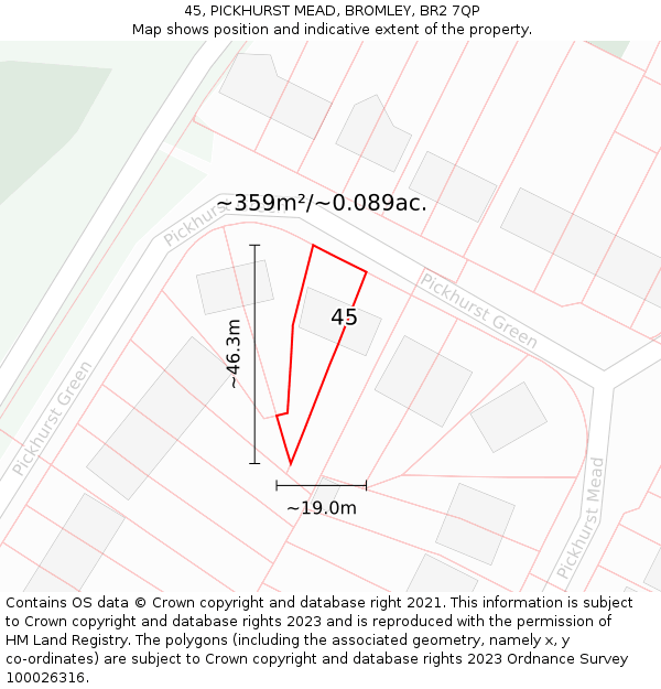 45, PICKHURST MEAD, BROMLEY, BR2 7QP: Plot and title map