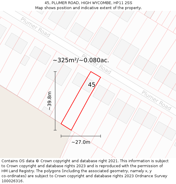 45, PLUMER ROAD, HIGH WYCOMBE, HP11 2SS: Plot and title map