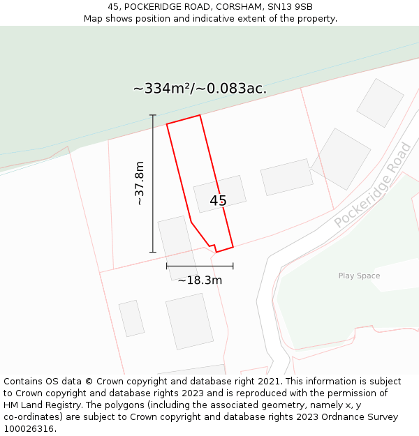 45, POCKERIDGE ROAD, CORSHAM, SN13 9SB: Plot and title map