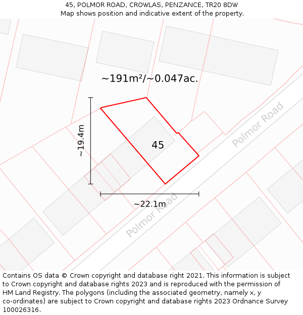 45, POLMOR ROAD, CROWLAS, PENZANCE, TR20 8DW: Plot and title map